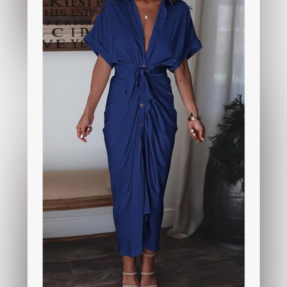 Dark blue midi dress size M - Picture 4 of 4